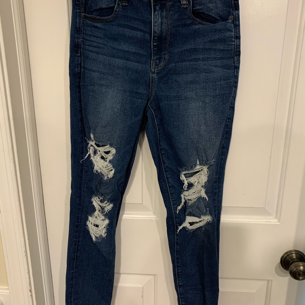 American Eagle Outfitters Blue Skinny Jeans with Distressed Details